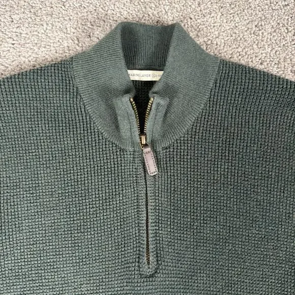 Marine Layer Sweater Mens L Green 1/4 Zip Pullover Re Spun Organic Cotton - Picture 2 of 11